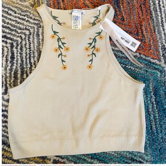 Zara Floral Embroidery Ribbed Top - Picture 3 of 6